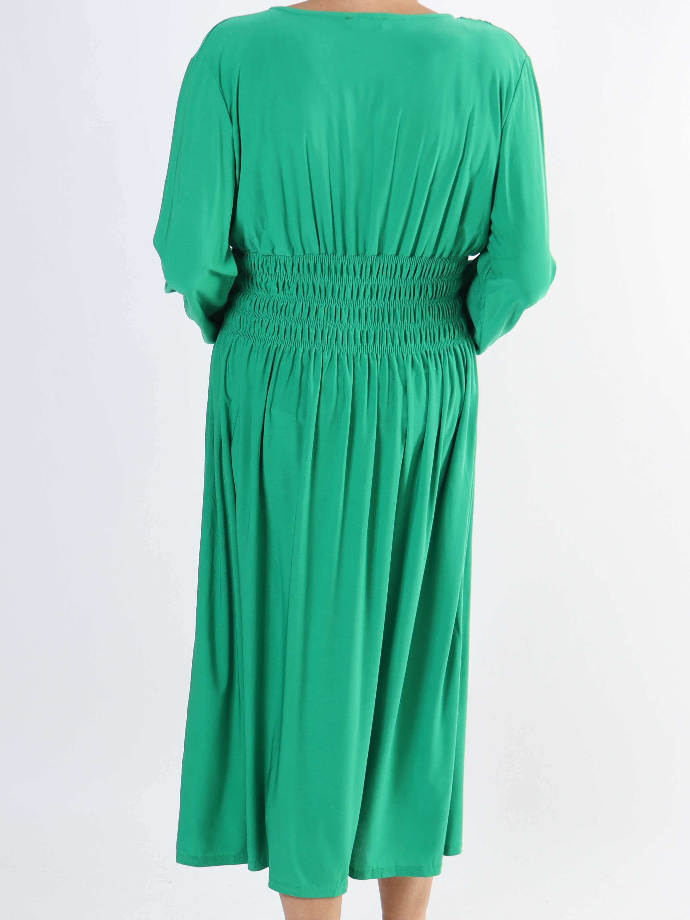 Pams Plain Midi L/S - Elastisk kjole i plus size med smock